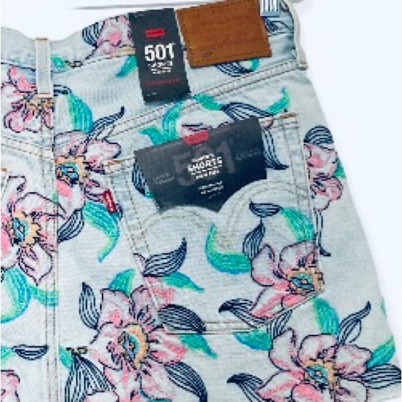 Levi’s 501 High Rise Denim Floral Embroidery Beautiful Shorts Size:31